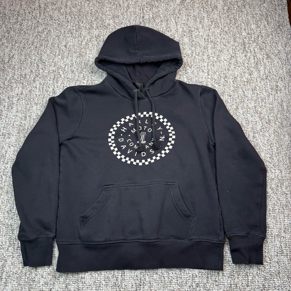 Harley Davidson Hoodie Mens Medium Pullover Sweatshirt Motorcycle Black - READ